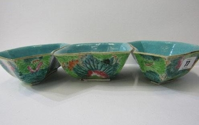 ORIENTAL CERAMICS, triple section Canton floral and foliate decorated...