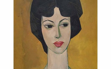 OSWALDO GUAYASAMÍN, Retrato de Carmen Baez Palacios de Albornoz, Firmado, Óleo sobre tela, 65 x 49.5 cm