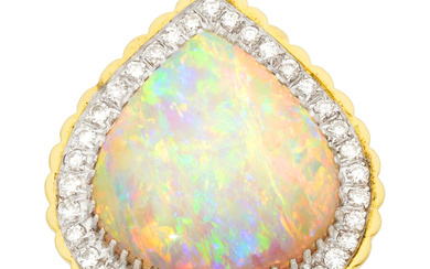Opal, Diamond, Gold Ring Stones: Opal cabochon; full-cut diamonds...