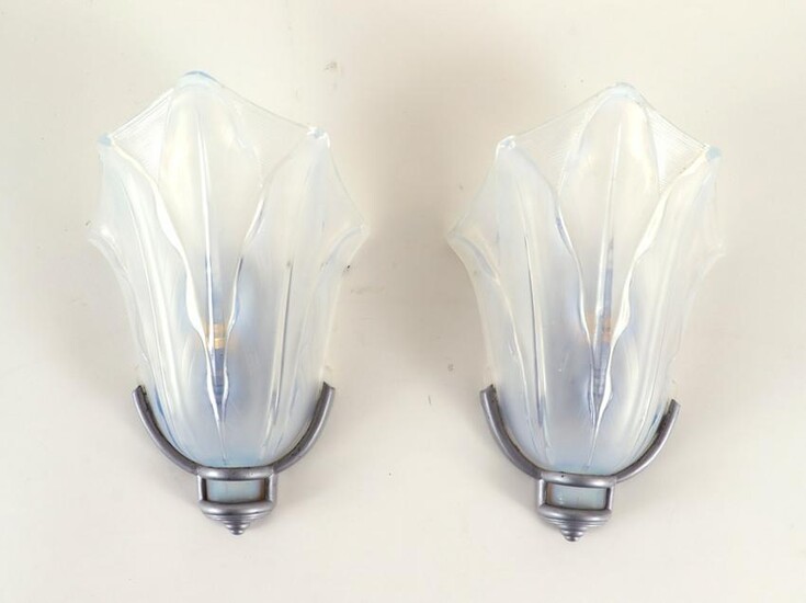 PAIR FRENCH ART DECO WALL SCONCES FROSTED GLASS