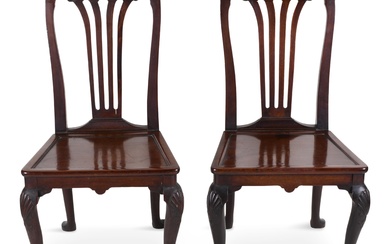 PAIR OF GEORGE II MAHOGANY HALL CHAIRS, MID-18TH CENTURY 38 1/4 x 21 x 21 in. (97.2 x 53.3 x 53.3 cm.)