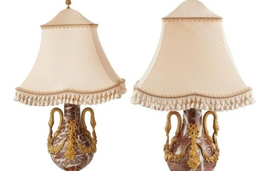 PAIR OF LOUIS XVI STYLE ROUGE MARBLE AND GILT METAL