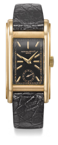 PATEK PHILIPPE. A POSSIBLY UNIQUE 18K PINK GOLD RECTANGULAR CURVED WRISTWATCH WITH BLACK DIAL, SIGNED PATEK PHILIPPE & CO., GENÈVE, REF. 492, MOVEMENT NO. 832’758, CASE NO. 617’860, MANUFACTURED IN 1938