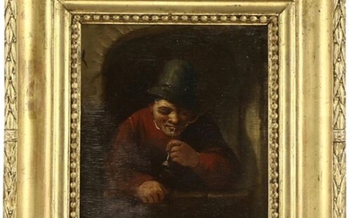 Paintings, engravings, etc. - Dutch School: pipe-smoking man, oil on panel, 17th century -17 x15 cm
