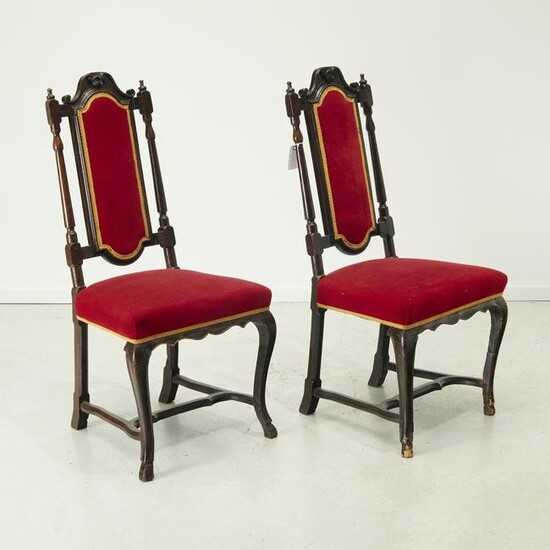 Pair Continental Baroque walnut high-back chairs