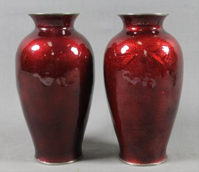 Pair Of Red Cloisonne Vases