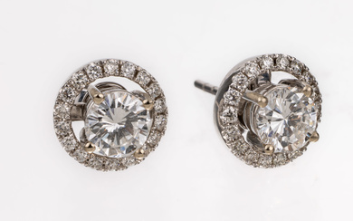 Pair of 18 kt gold brilliant-earrings , WG 750/000, 2...