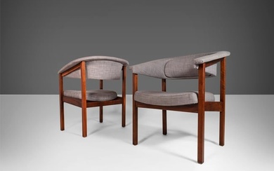 Pair of Barrel Arm Chairs by Arthur Umanoff for Madison in Original Gray Knit Fabric c. 1960s