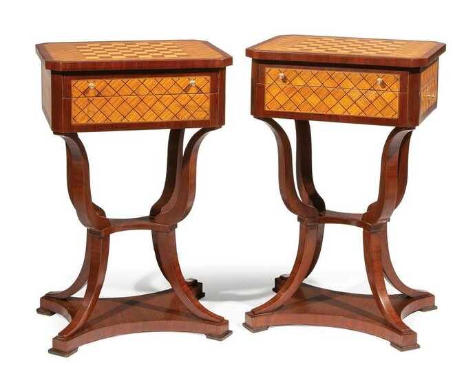 Pair of Biedermeier-Style Parquetry Work Tables