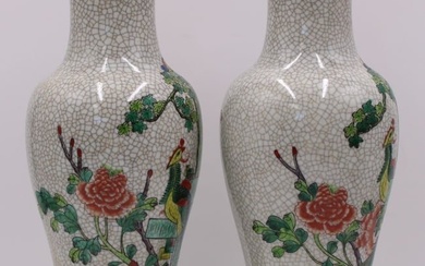 Pair of Chinese Famille Verte Crackle Glaze Vases.
