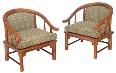 Pair of Contemporary Chinese Style Mahogany Horseshoe Back Low Chairs