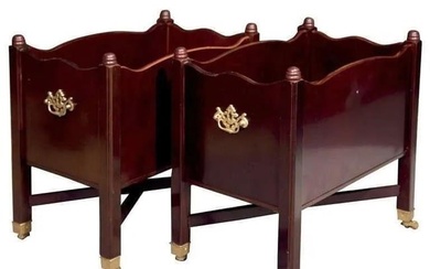 Pair of English Georgian style mahogany magazine rackes, each with brass handles on the sides