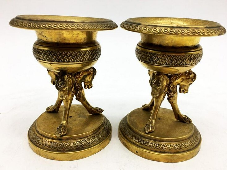 Pair of Gilt Bronze Bowls on Stands