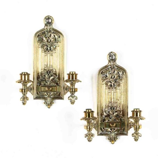 Pair of Gothic Style Brass Sconces