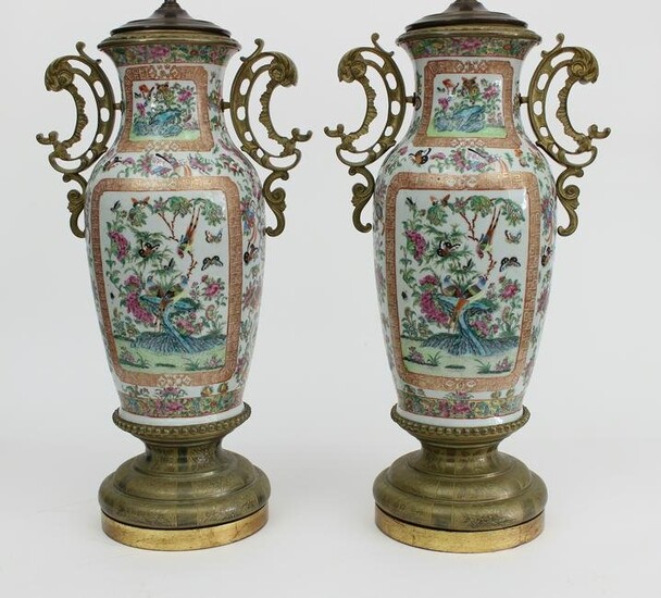 Pair of Ormolu Mounted Chinese Export Famille Rose Vases, circa 1840