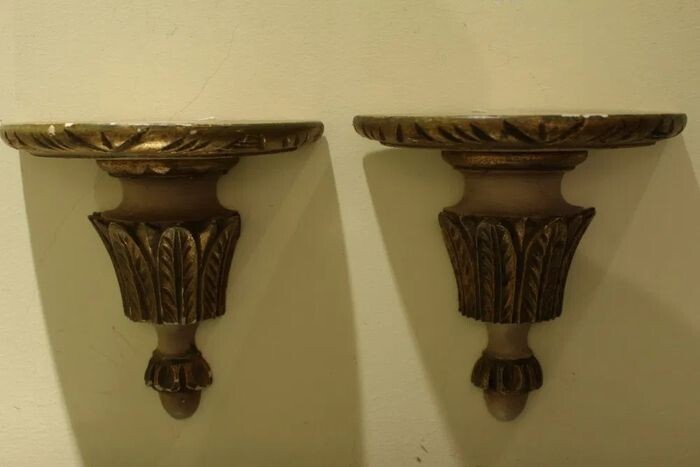Pair of Pedestals in 19th Century Golden Carving - Wood - 1890