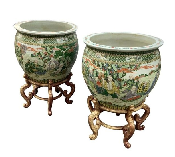 Pair of Very Large Chinese Porcelain Jardinieres.