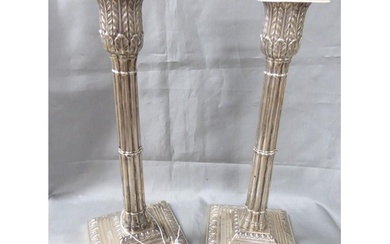 Pair of Victorian Silver Cluster Column Candlesticks, acanth...