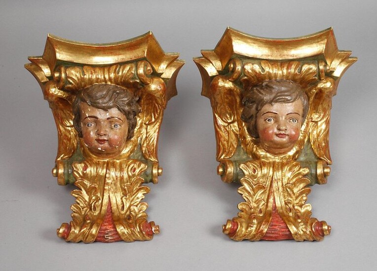Pair of figural wall consoles baroque