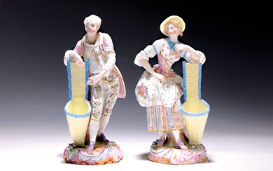 Pair of porcelain figures, German, 19th century, lady and cavalier...