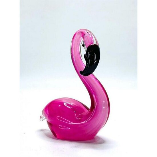 Paperweight Murano Style Glass Clearn Pink Flamingo