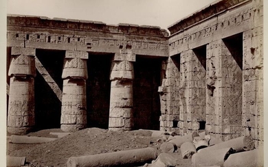 Pascal Sébah Phot. - 1870 - Two Views of the Temple of Medinet Abou, Thebes, Egypt - 2 XXL Vintage Photographs