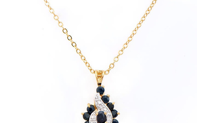 Plated 18KT Yellow Gold 1.50ctw Black Sapphire and Diamond Pendant...