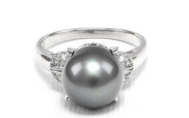 Platinum - Ring - 7.00 ct Pearl - 0.08 ct Diamonds - No Reserve Price