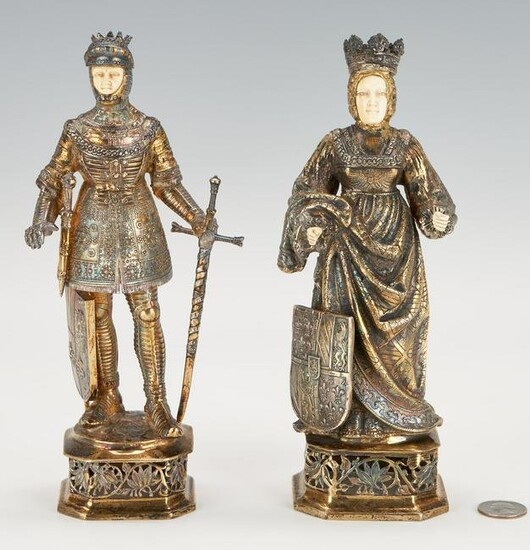 Pr. German Gilt Silver Figures, Knight & Lady