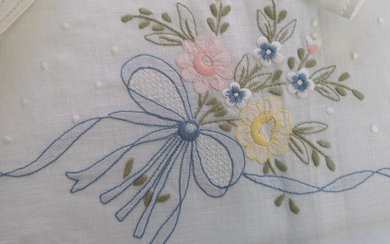 Pure linen tablecloth x12 with embroidery Full stitch knot of love by hand - Linen - After 2000