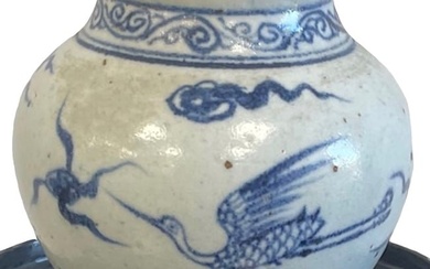 Qing Dynasty Bird Blue White Jar 4 x 4