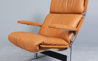 RICHARD HERSBERGER. Pace, armchair/Lounge chair, leather, steel, chrome-plated, 1970s, USA.