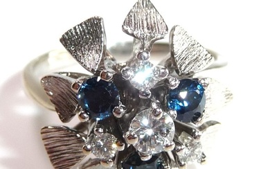 Ring - 14 kt. White gold Diamond (Natural) - Sapphire