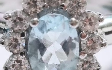 Ring - 18 kt. White gold Aquamarine - Diamond