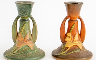Roseville Pottery "Zephyr Lily" Candlesticks, 2
