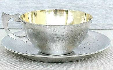 Russian USSR art deco style gilt silver 875 coffee cup and saucer, 170gr., Tallinn, Estonia, 1950’s