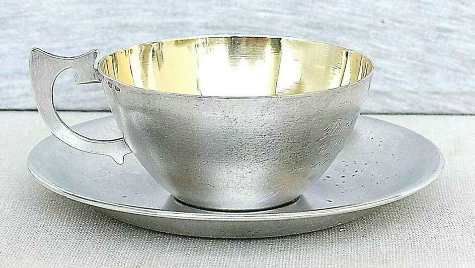 Russian USSR art deco style gilt silver 875 coffee cup and saucer, 170gr., Tallinn, Estonia, 1950’s