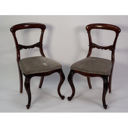 SET OF SIX VICTORIAN CARVED ROSEWOOD SINGLE DINING CHAIRS, e...