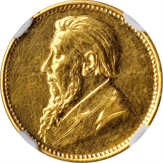 SOUTH AFRICA. Gold Off-Metal Presentation 3 Pence (Tickey), 1898. Pretoria Mint. NGC AU Details--Removed from Jewelry.