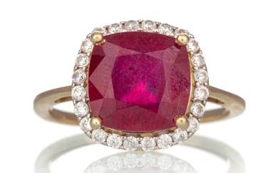 SYNTHETIC RUBY AND GEM SET RING