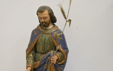 Saint en bois peint (Ht: 70cm)