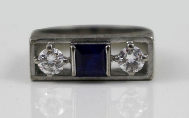 Sapphire & Diamond Three Stone White Gold Ring