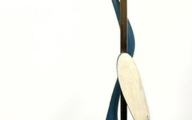 Sculptural Wood Brass and Travertine Lamp. Painted fini