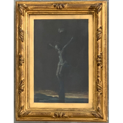 Scuola del secolo XVIII "Cristo in croce" olio su tela (cm 29,5x19,5). In cornice (difetti e restauri)