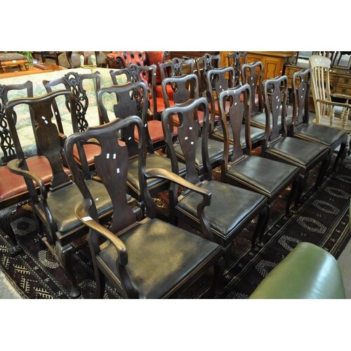 Set of 10 mahogany Queen Anne style dining chairs with drop ...