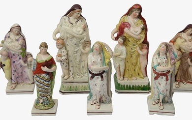 Seven early 19th century Staffordshire pearlware allegorical figures
