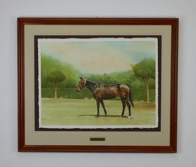 Signed 20th c American W/c portrait of a horse