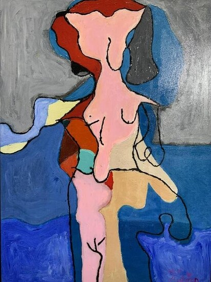 Signed Abstract Nude Acrylic on Canvas