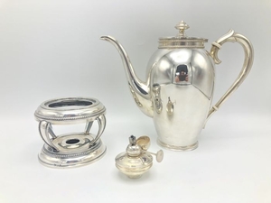 Silver coffee pot on stove with burner - .835 silver - importeur Dirk Aubert, Den Haag - Netherlands - 1950-1999