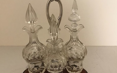 Silver crystal spices set (9) - Biedermeier style - Bone, Crystal, Mahogany, Silver - Second half 19th century